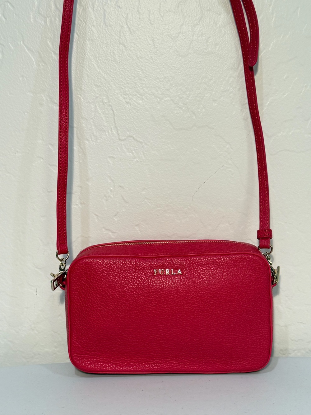 Furla Incanto Mini Pebbled Leather Camera Crossbody Bag - Ruby Red